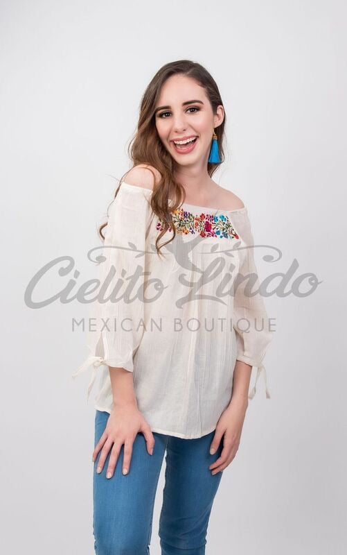 Mexican Embroidered Blouse Cozumel Ivory