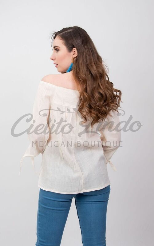 Mexican Embroidered Blouse Cozumel Ivory