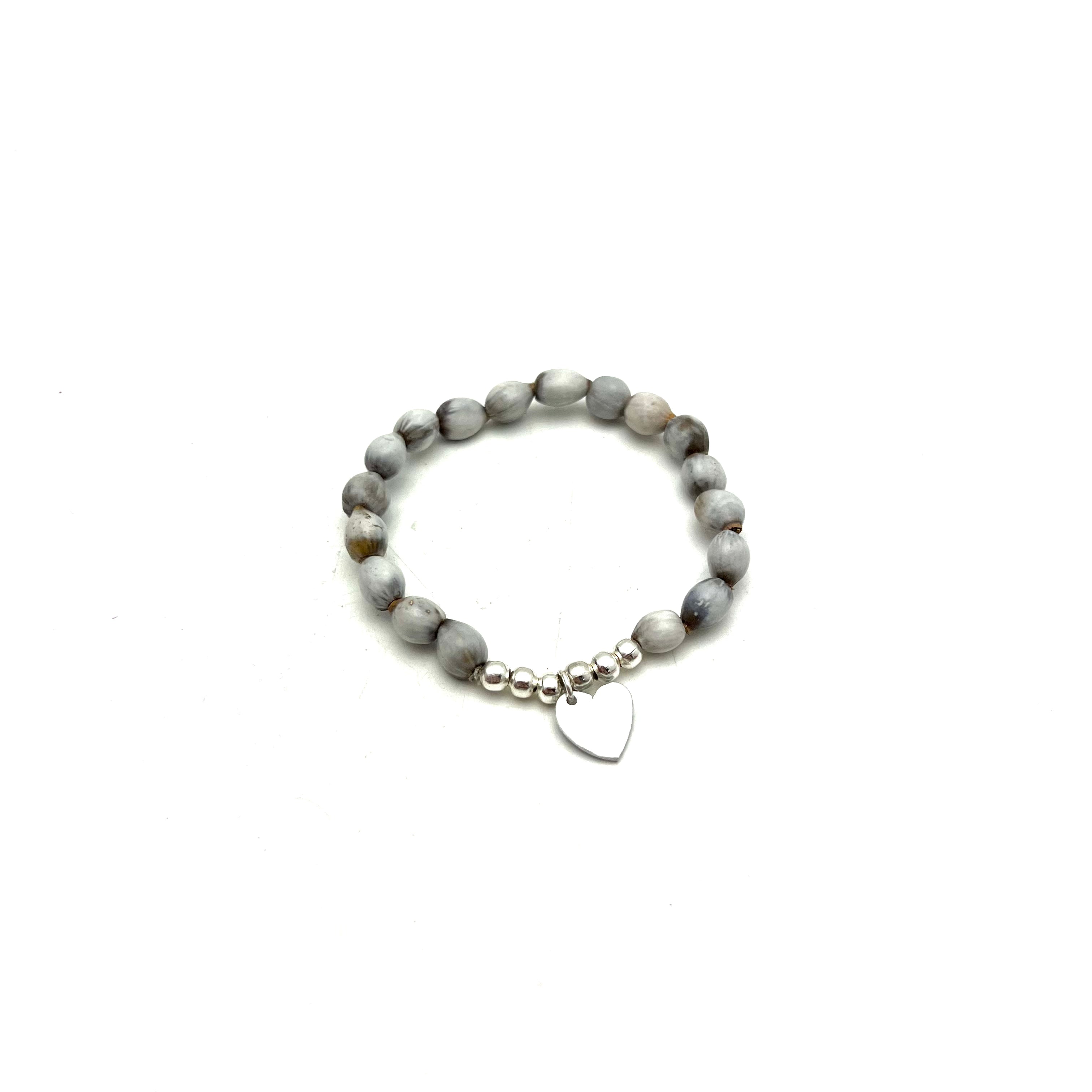 Adlay Bead Heart Charm Bracelet