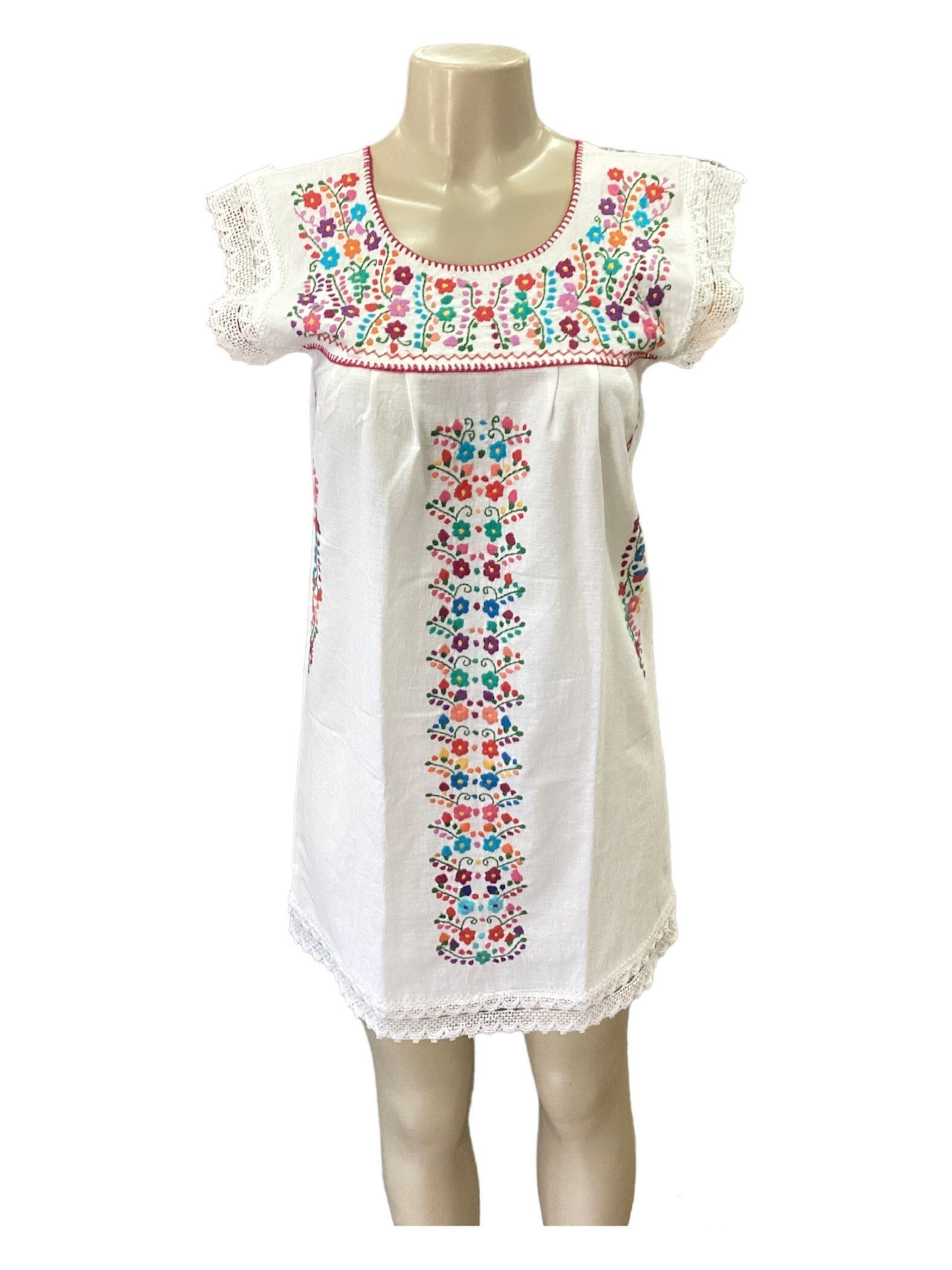 Mexican Tehuacan Dress with Lace White