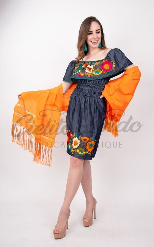 Viridiana Off the Shoulder Denim Dress