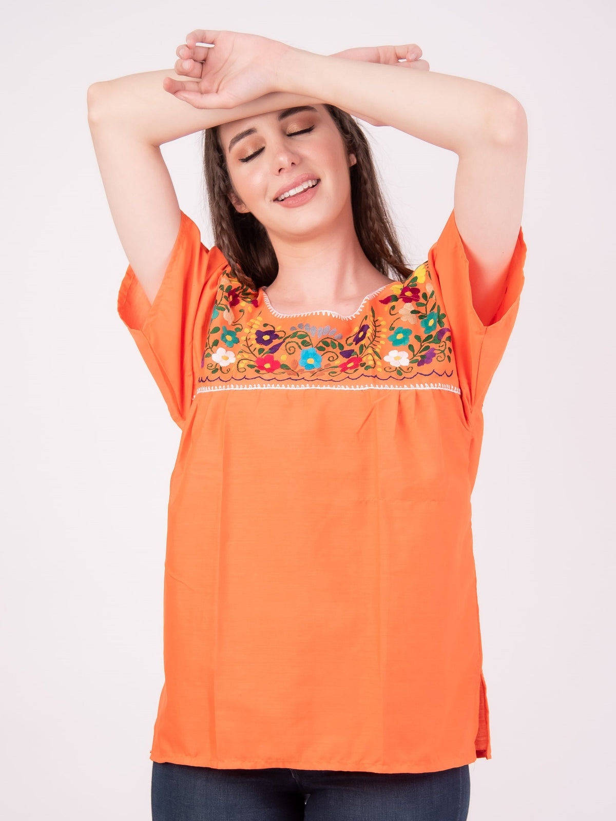 Tehuacan Embroidered Blouse Hot Pink