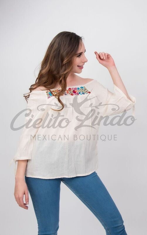 Mexican Embroidered Blouse Cozumel Ivory