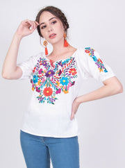 Tecali Embroidered Ivory Top