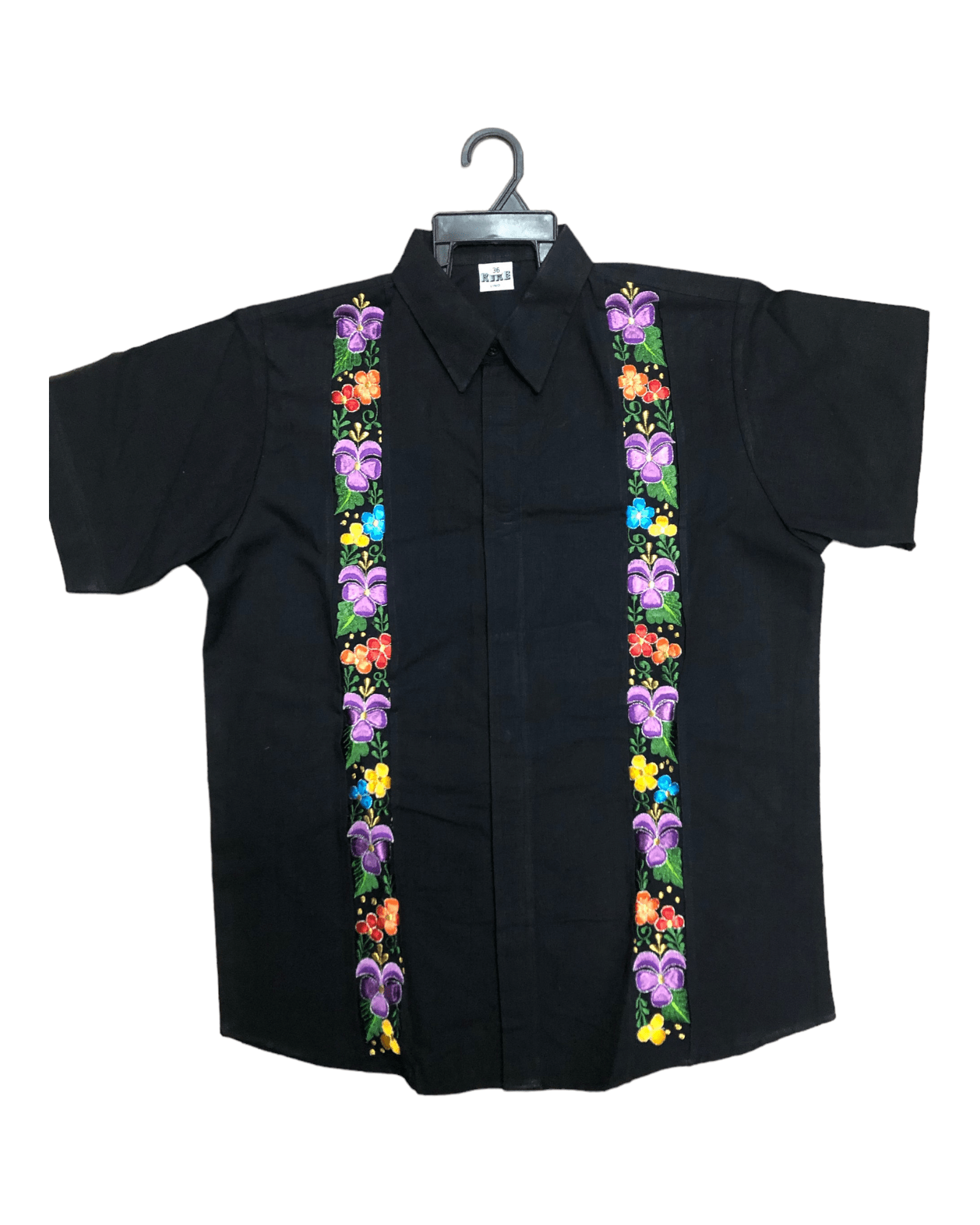 Men’s Guayabera Floral Black