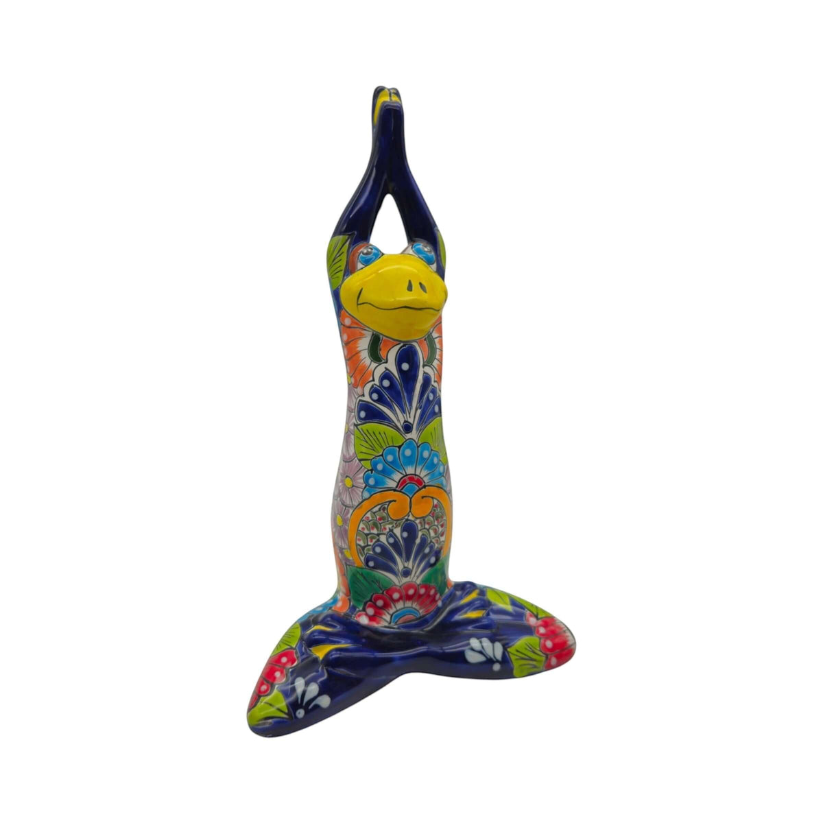 Colorful Hand Painted Talavera Frog Statue | Large Mexican Art Decor