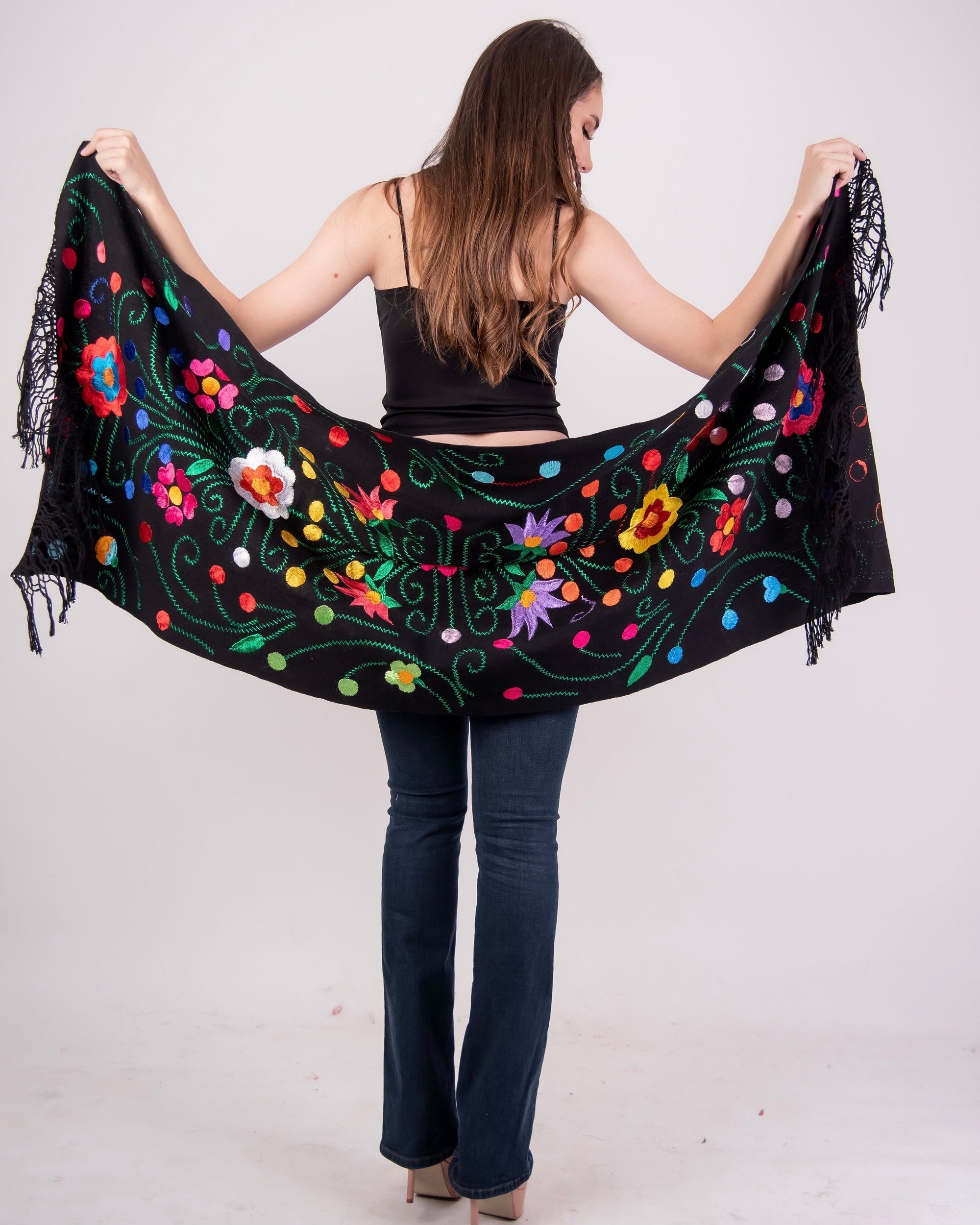 Mexican Handmade Embroidered Shawl Chilapa
