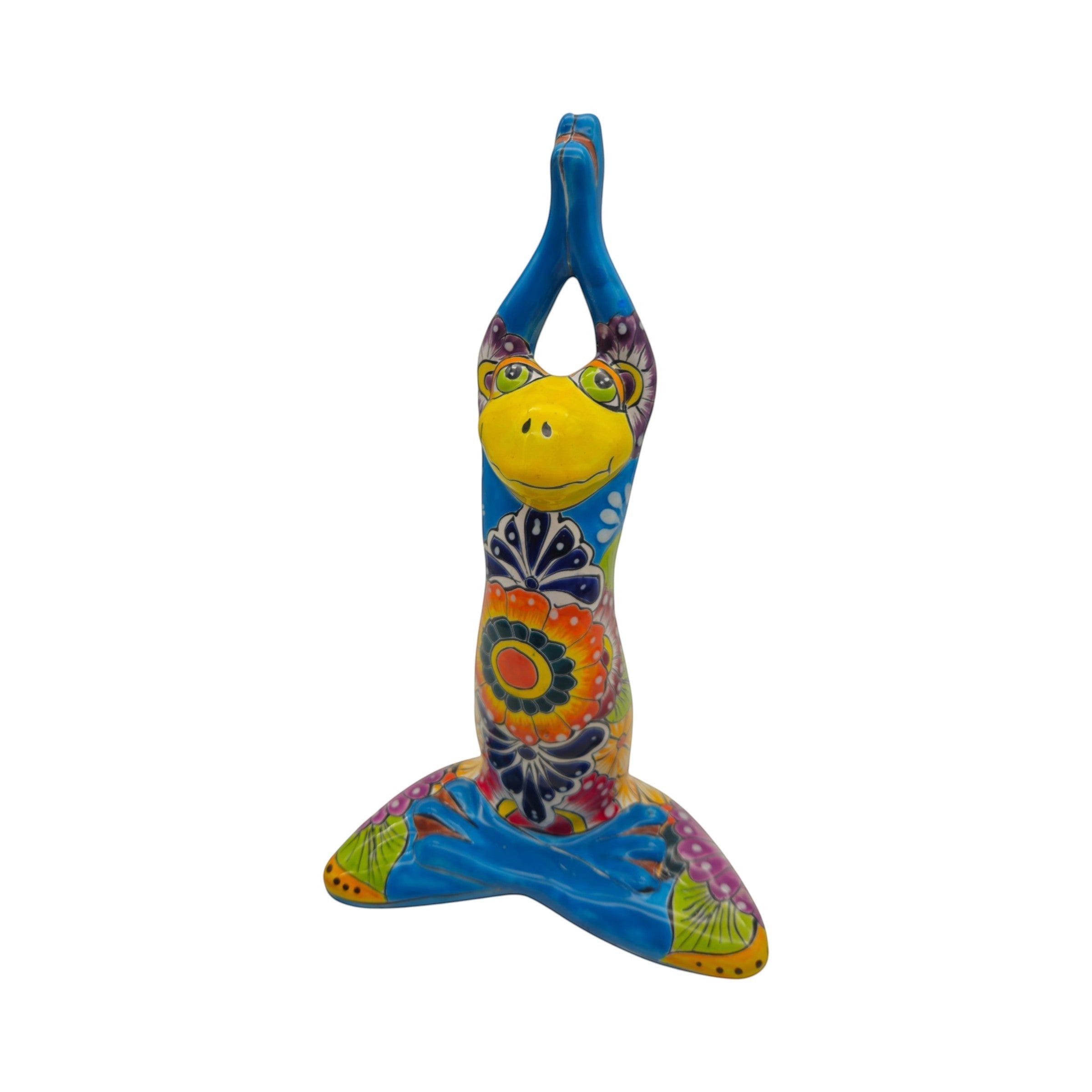 Colorful Hand Painted Talavera Frog Statue | Large Mexican Art Decor