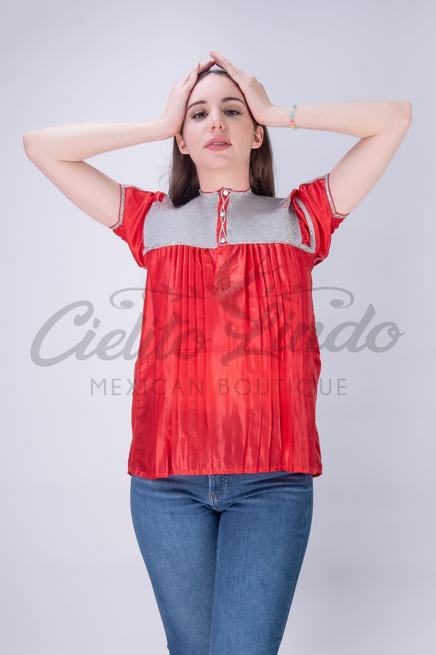 Mexican Blue Sateen Top Chamula