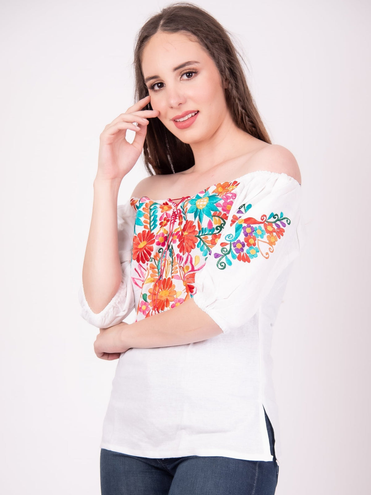Tecali Embroidered Ivory Top