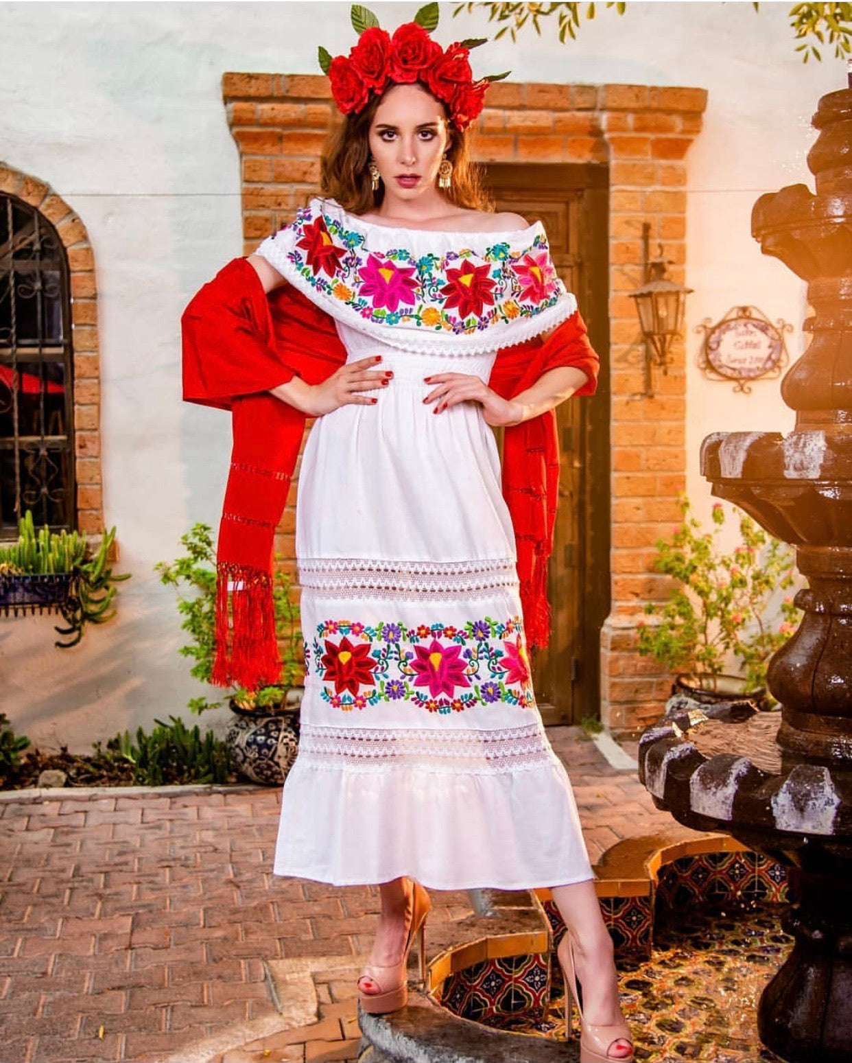 Mexican Luxury Fino Campesino Maxi Dress White
