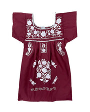 Maroon White Mexican Puebla Dress for Girls