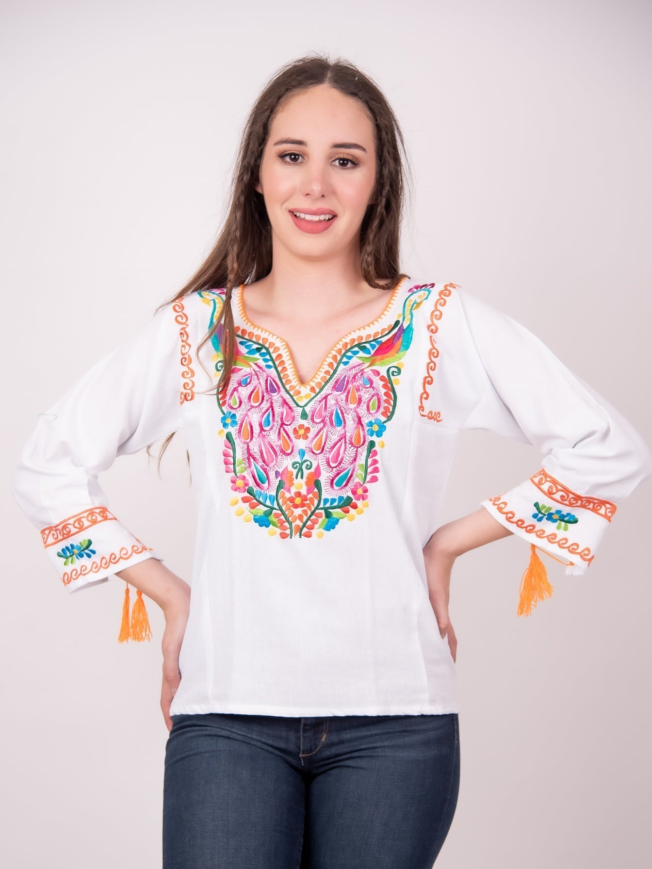Peacock Blouse White