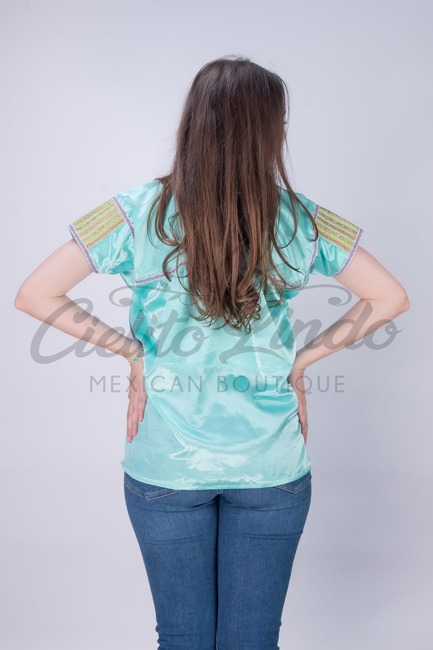 Mexican Blue Sateen Top Chamula