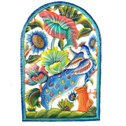 Arched Peacock and Flowers