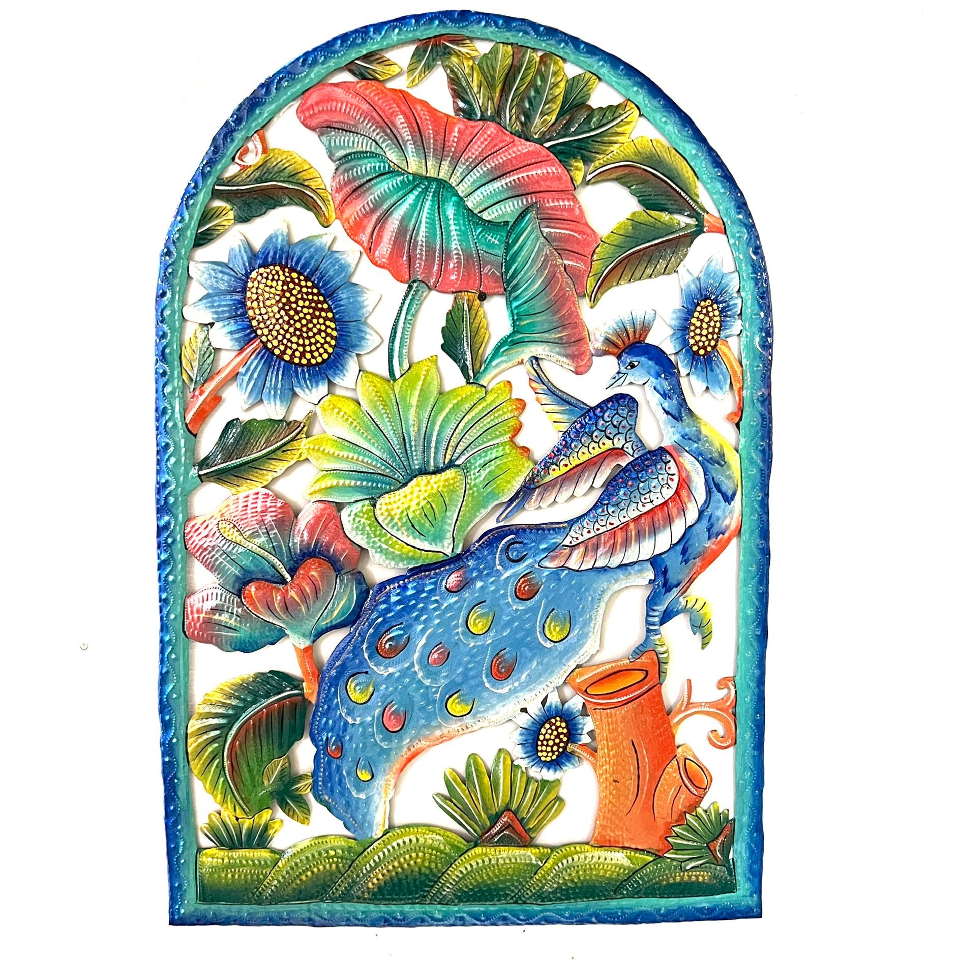 Arched Peacock and Flowers