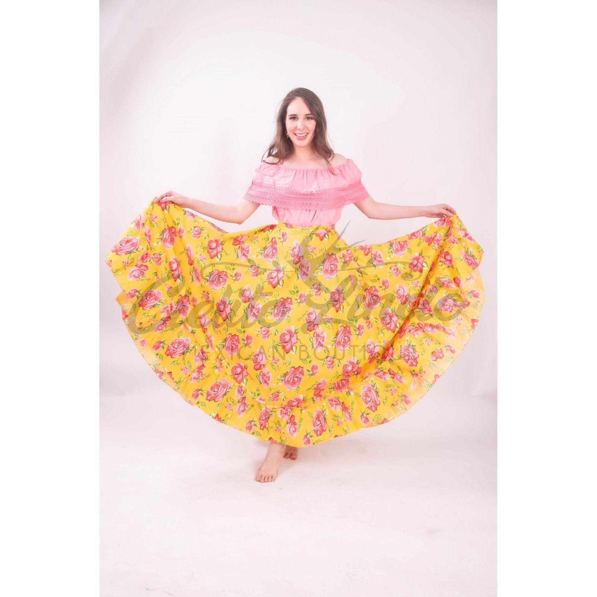 Mexican Folklorico Yellow Floral Skirt
