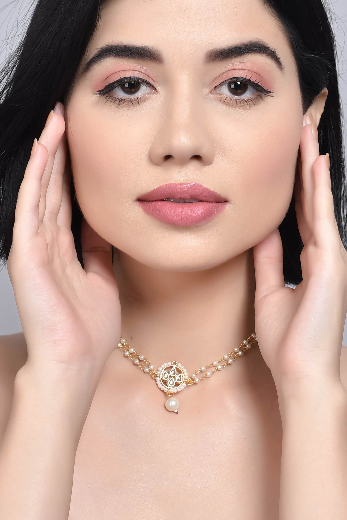 Inspired Designer Moon Shaped Kundan Choker Necklace