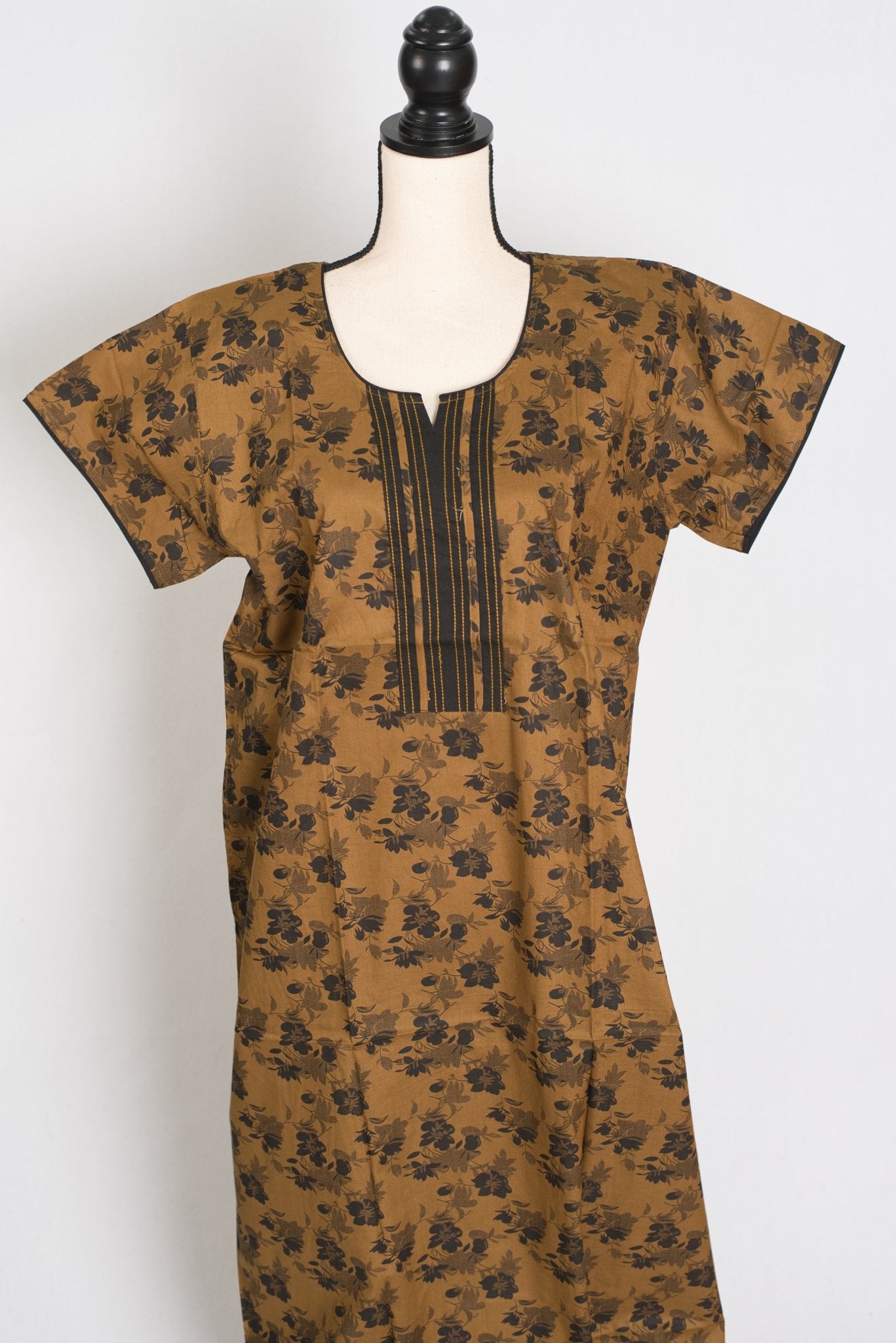 Kalamkari Printed Brown Women Indian Cotton Nighty in Regular Size