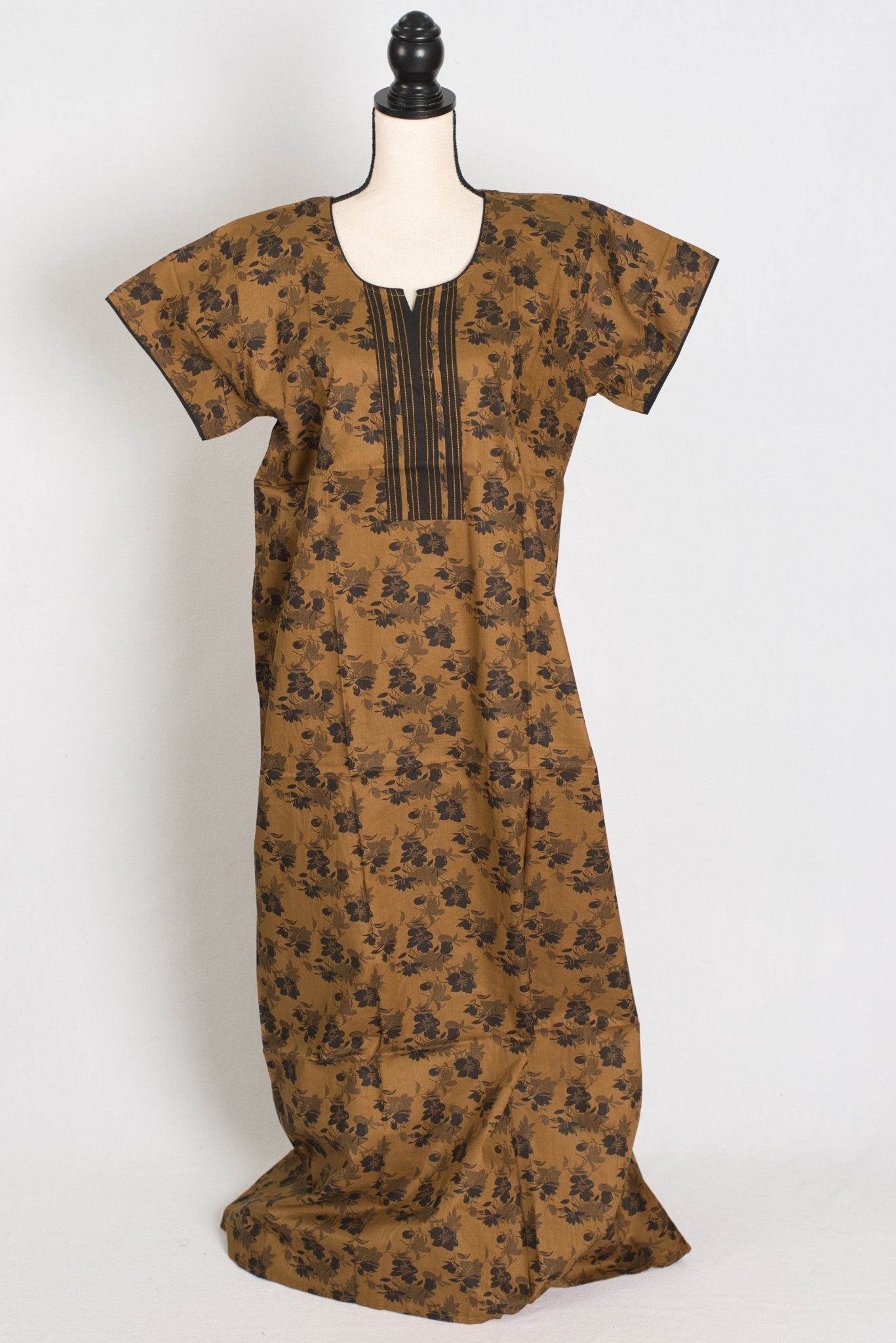 Kalamkari Printed Brown Women Indian Cotton Nighty in Regular Size