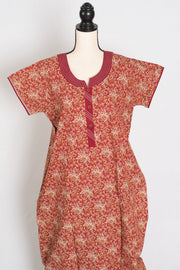 Kalamkari Printed Brown Women Indian Cotton Nighty in Regular Size