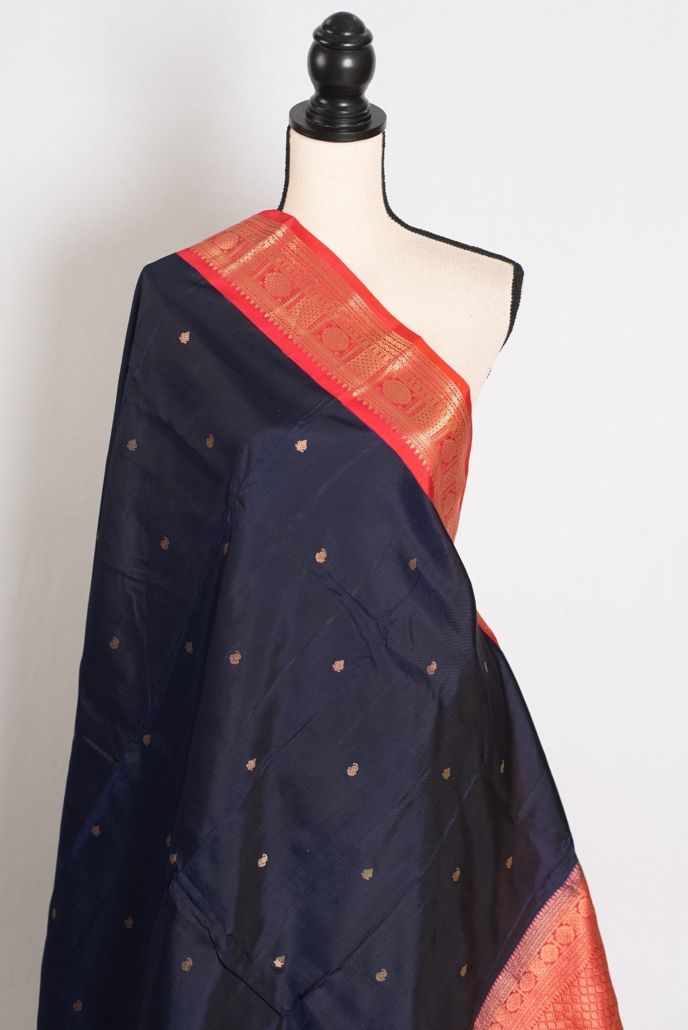 Kalyani: Midnight Blue and Peach Traditional Kanjivaram Silk Saree
