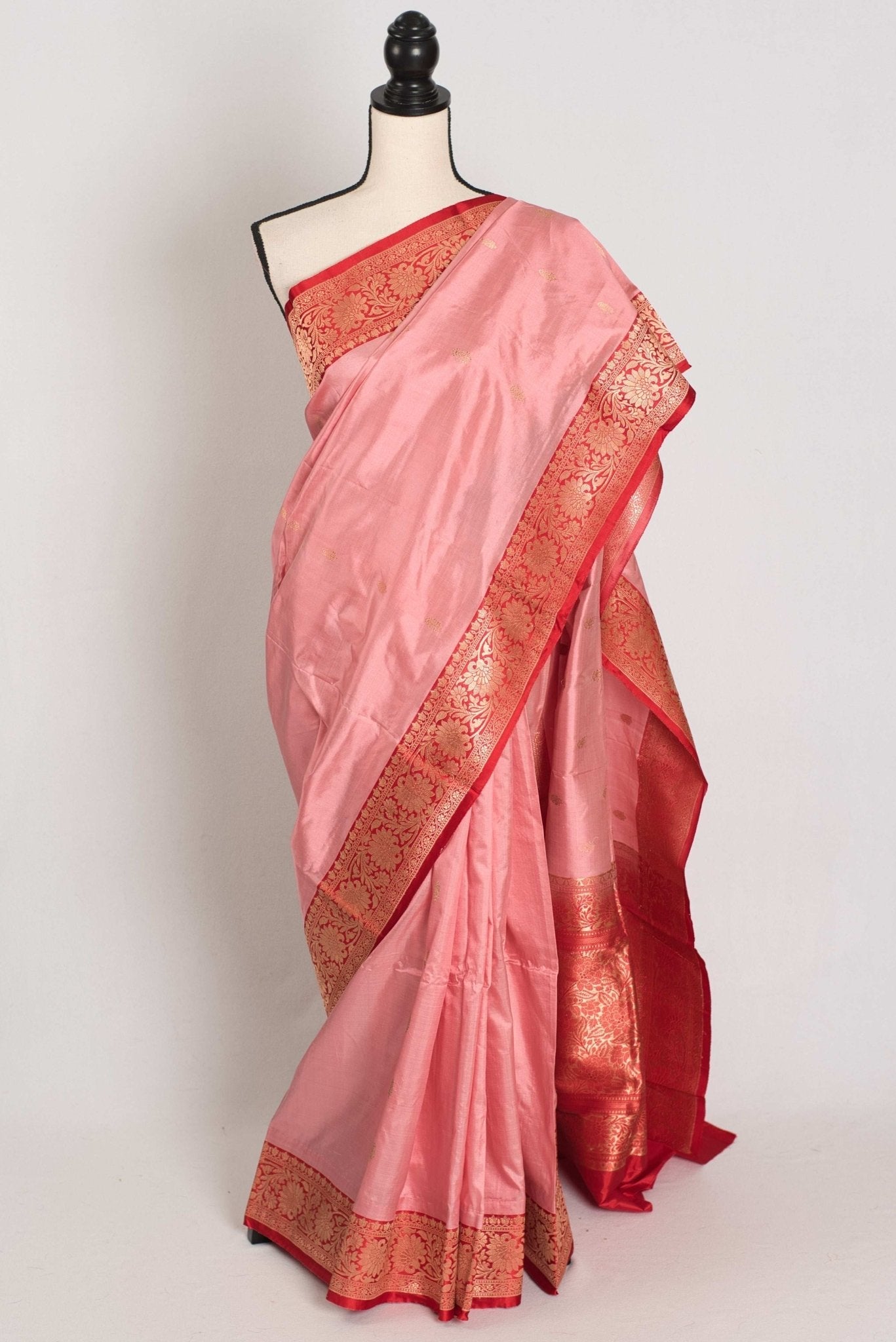 Kripa : Certified Katan Silk Banarasi Saree in Pink and Red
