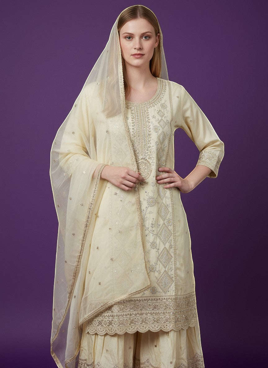 Embroidered Kurti Sharara Set With Dupatta
