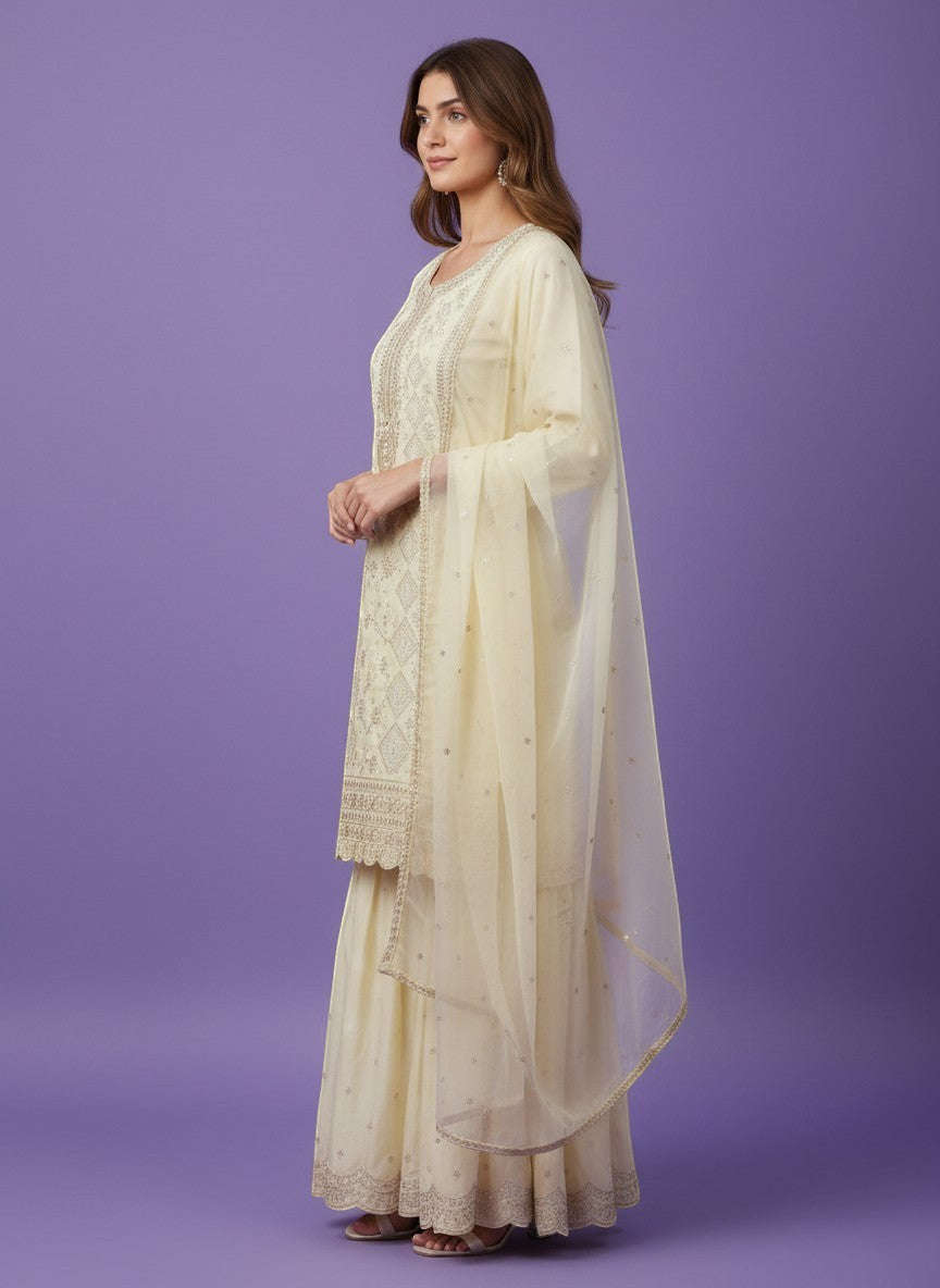 Embroidered Kurti Sharara Set With Dupatta