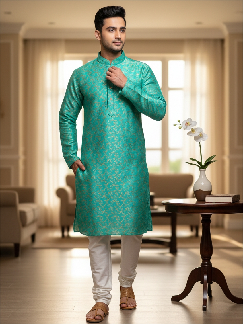 Cotton silk Kurta set for men