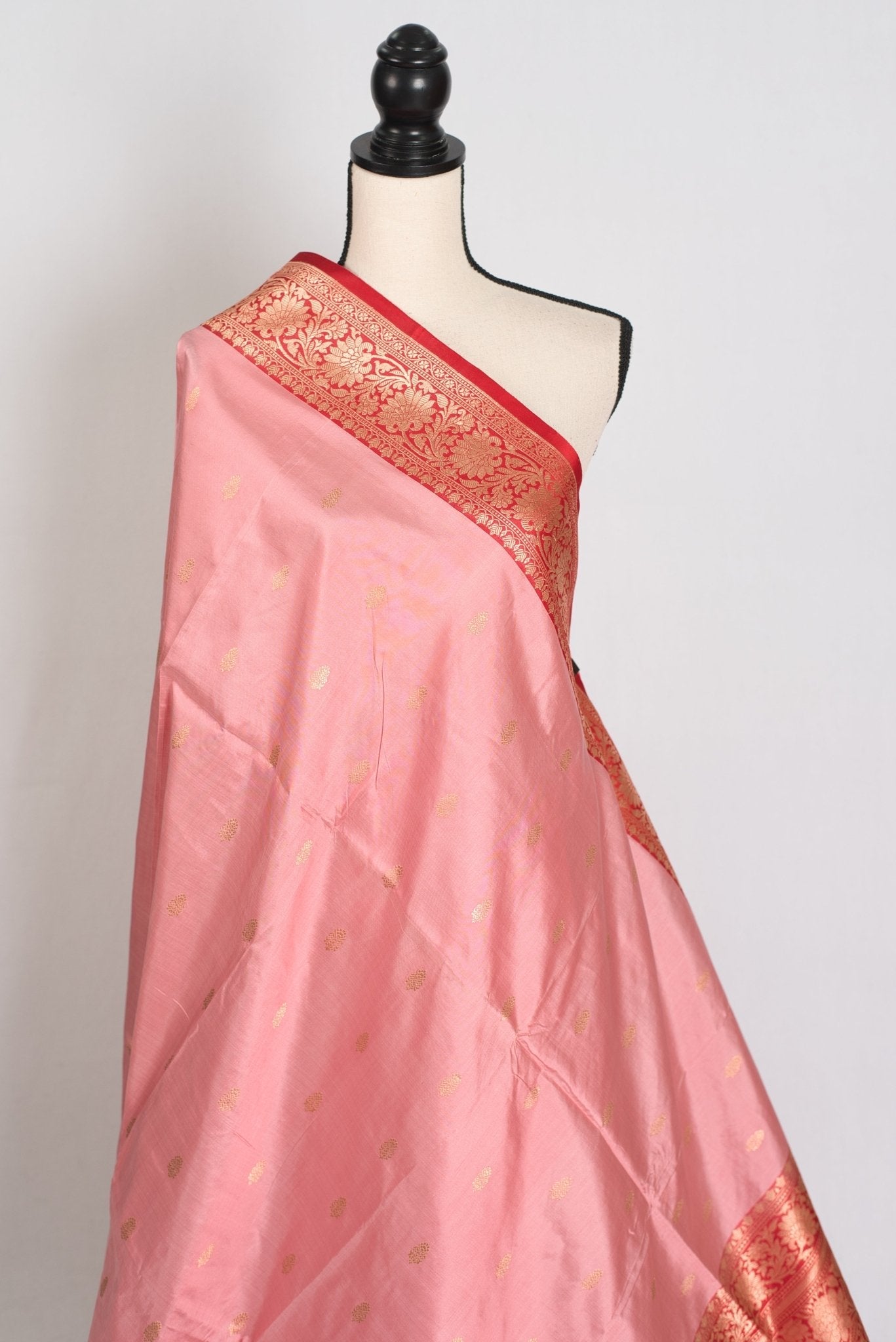 Kusum : Certified Silk Banarasi Saree in Soft Blush Pink and Red