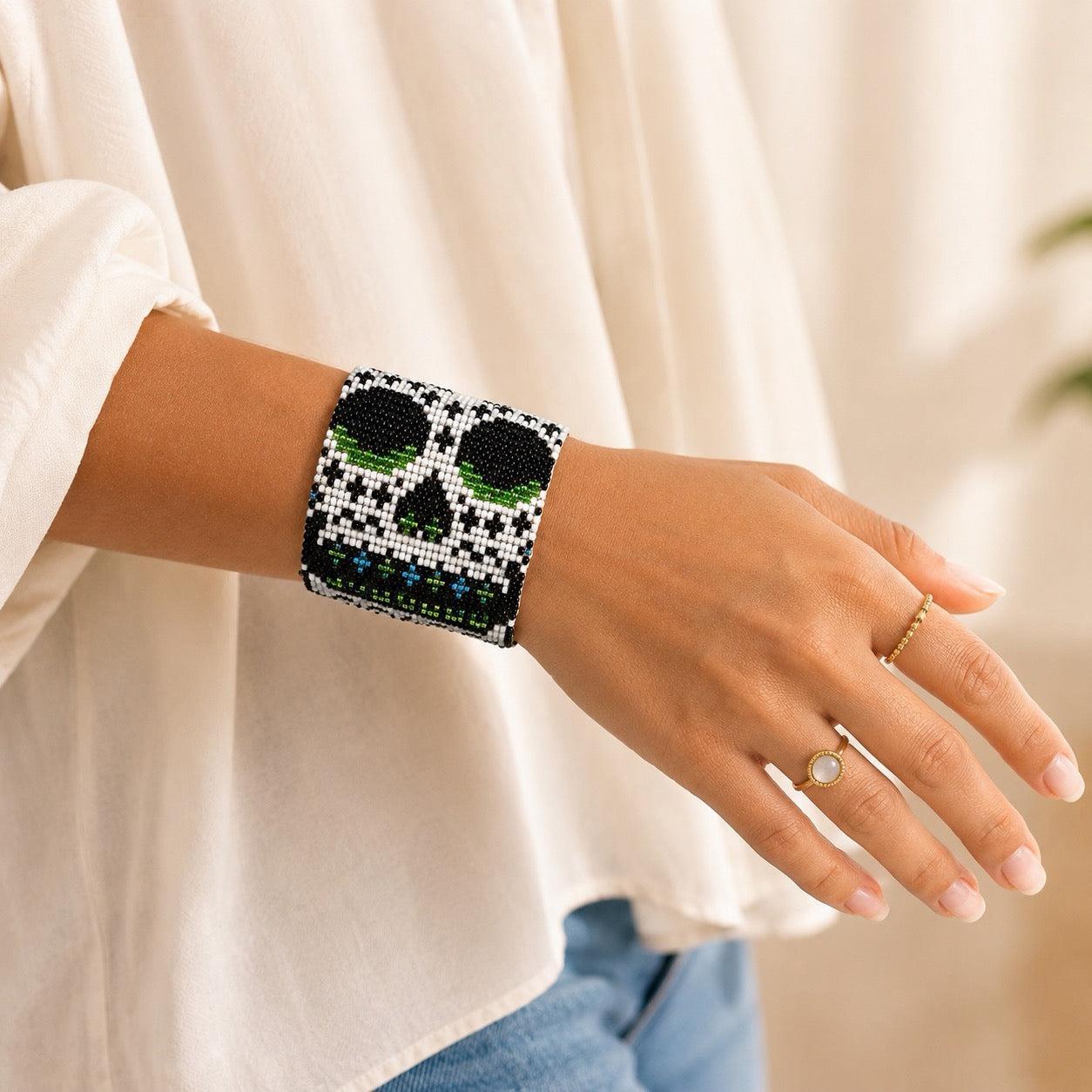 Sugar Skull | Catrina Seed Bead Adjustable Closure Bracelet - Guatemala