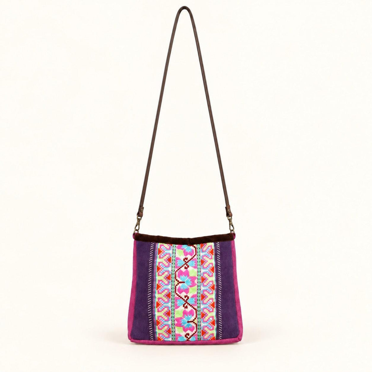 Leather Embroidered Crossbody Bag - Thailand