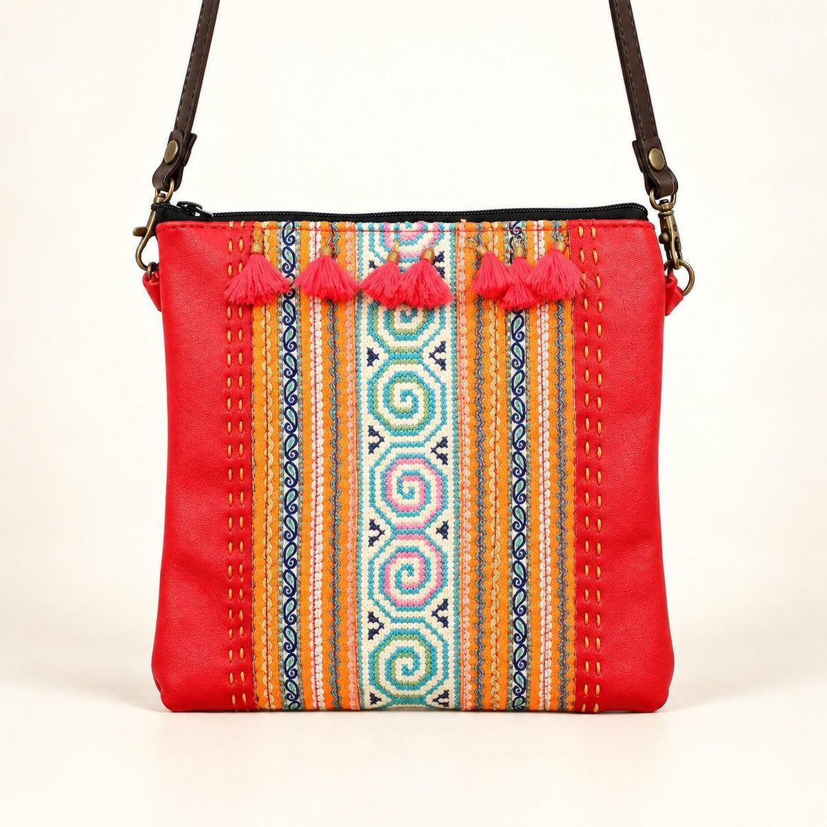 Hmong Fabric and Leather Crossbody Bag - Thailand