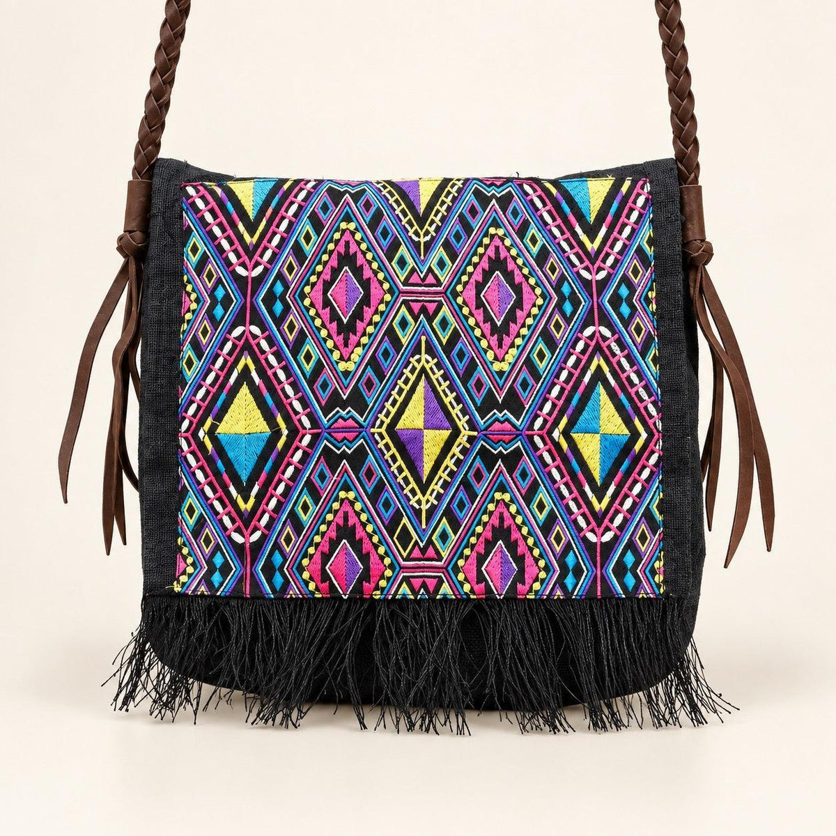 Hemp Diamond Cross-body Embroidered Fabric Purse - Thailand