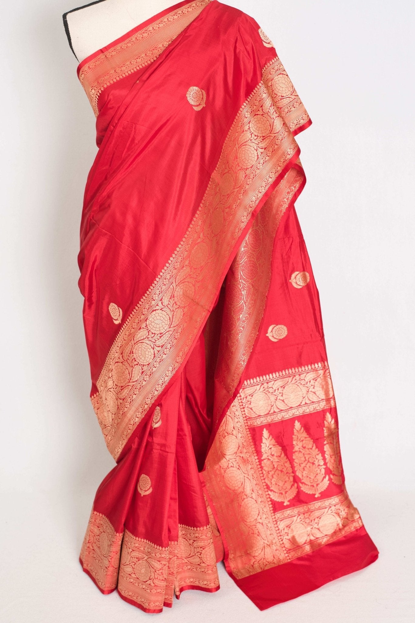 Maya : Silk Mark Certified Bridal Katan Banarasi Silk Saree in Red and Gold