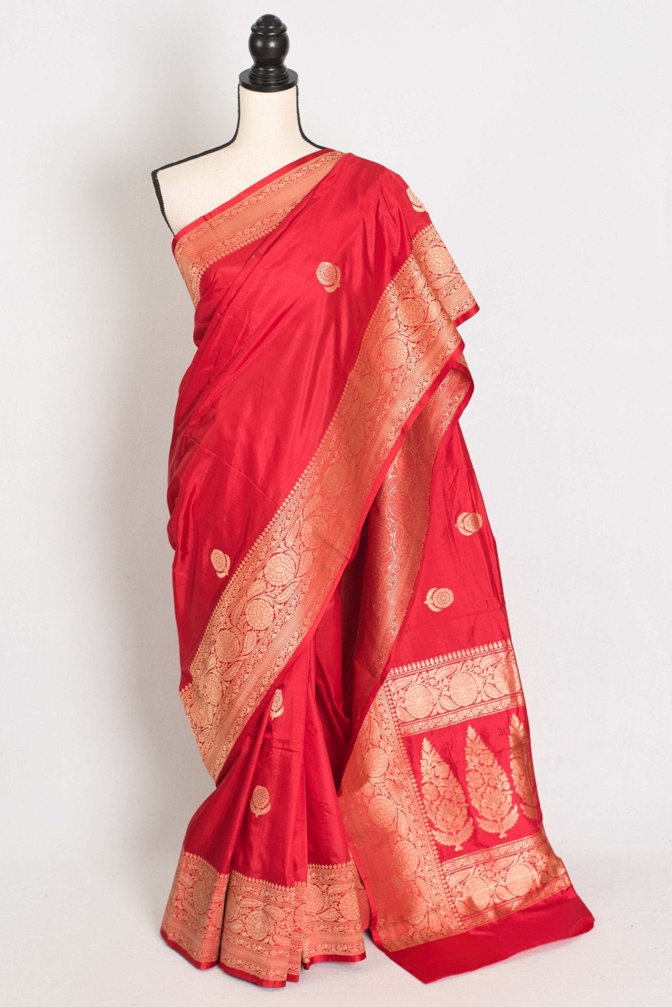 Maya : Silk Mark Certified Bridal Katan Banarasi Silk Saree in Red and Gold