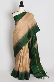 Mehuli : Clay Brown and Bottle Green Lightweight Kanjivaram Silk Saree