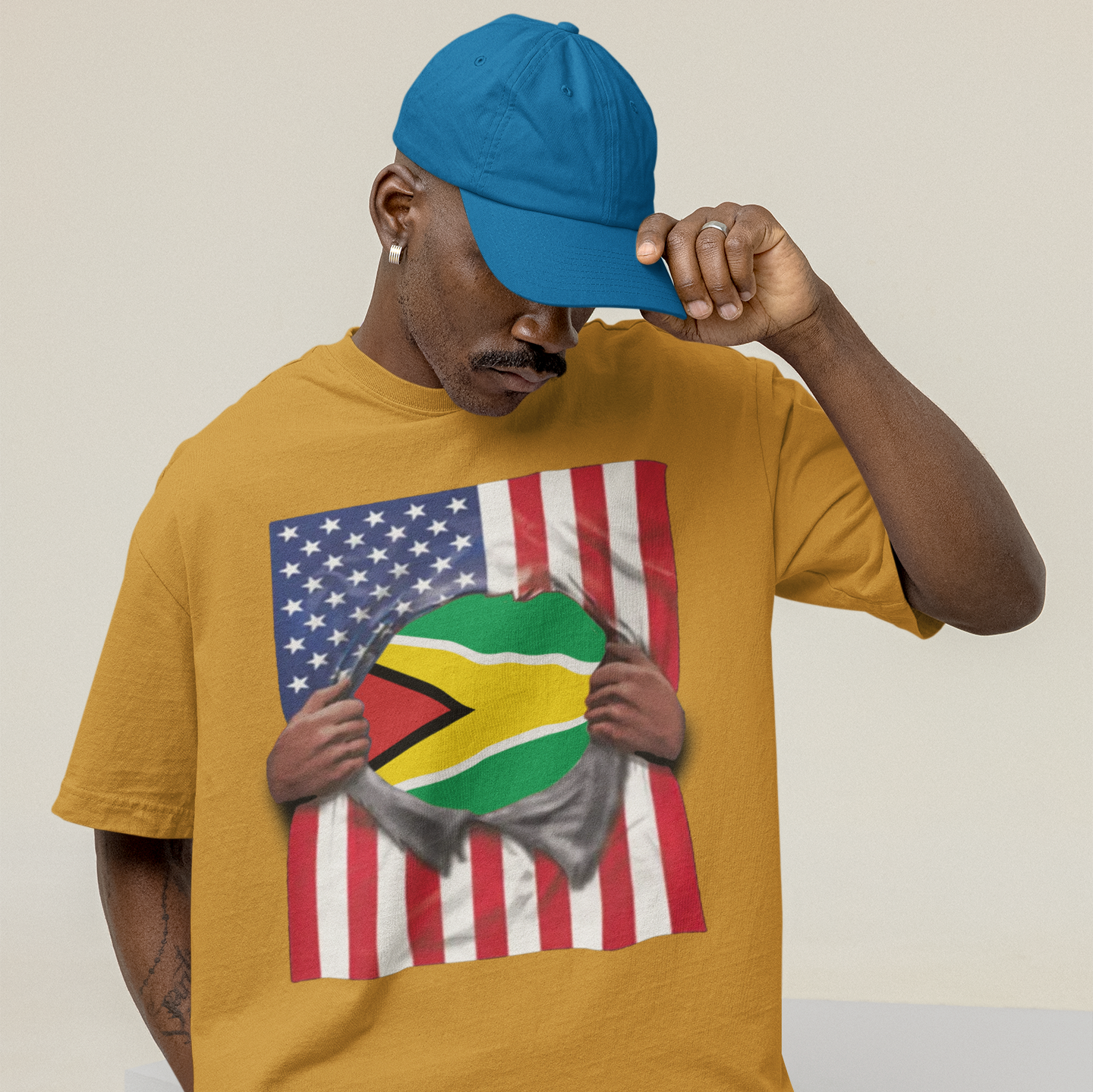 Guyana Flag + USA Flag Pride T-shirt | Guyanese + American Flag Rip 4th Of July | Funny Viral Latino Tees | Unisex - 4 Colors