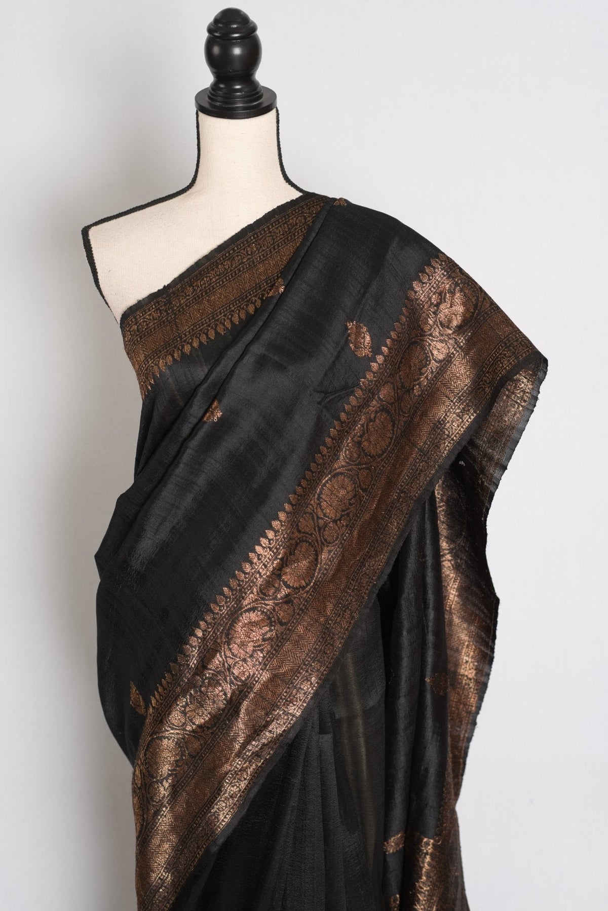 Nandini : Black Pure Raw Silk Banarasi Saree | Antique Gold Zari Weave