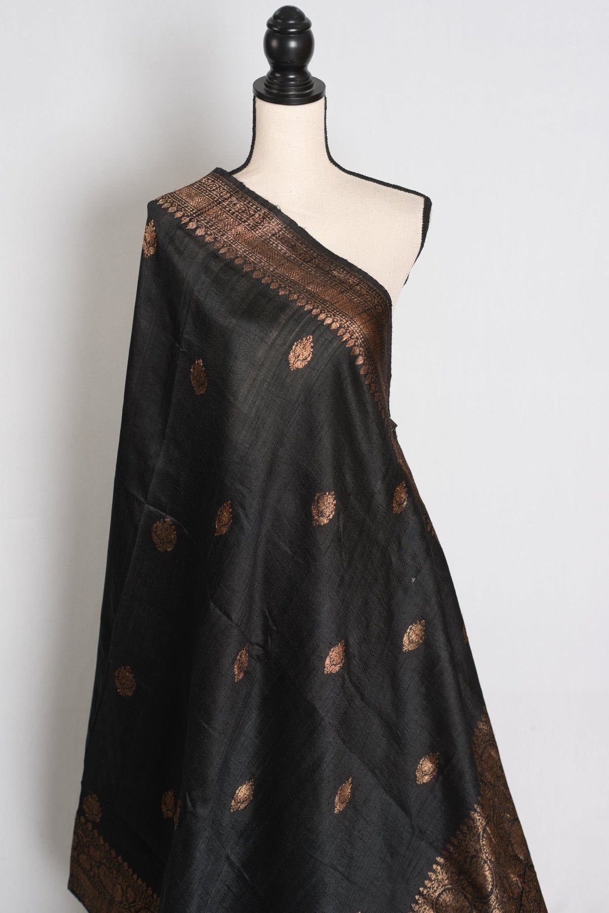 Nandini : Black Pure Raw Silk Banarasi Saree | Antique Gold Zari Weave