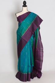 Neha : Peacock Green Dual-Tone Kanjivaram Silk Saree with Dark Purple