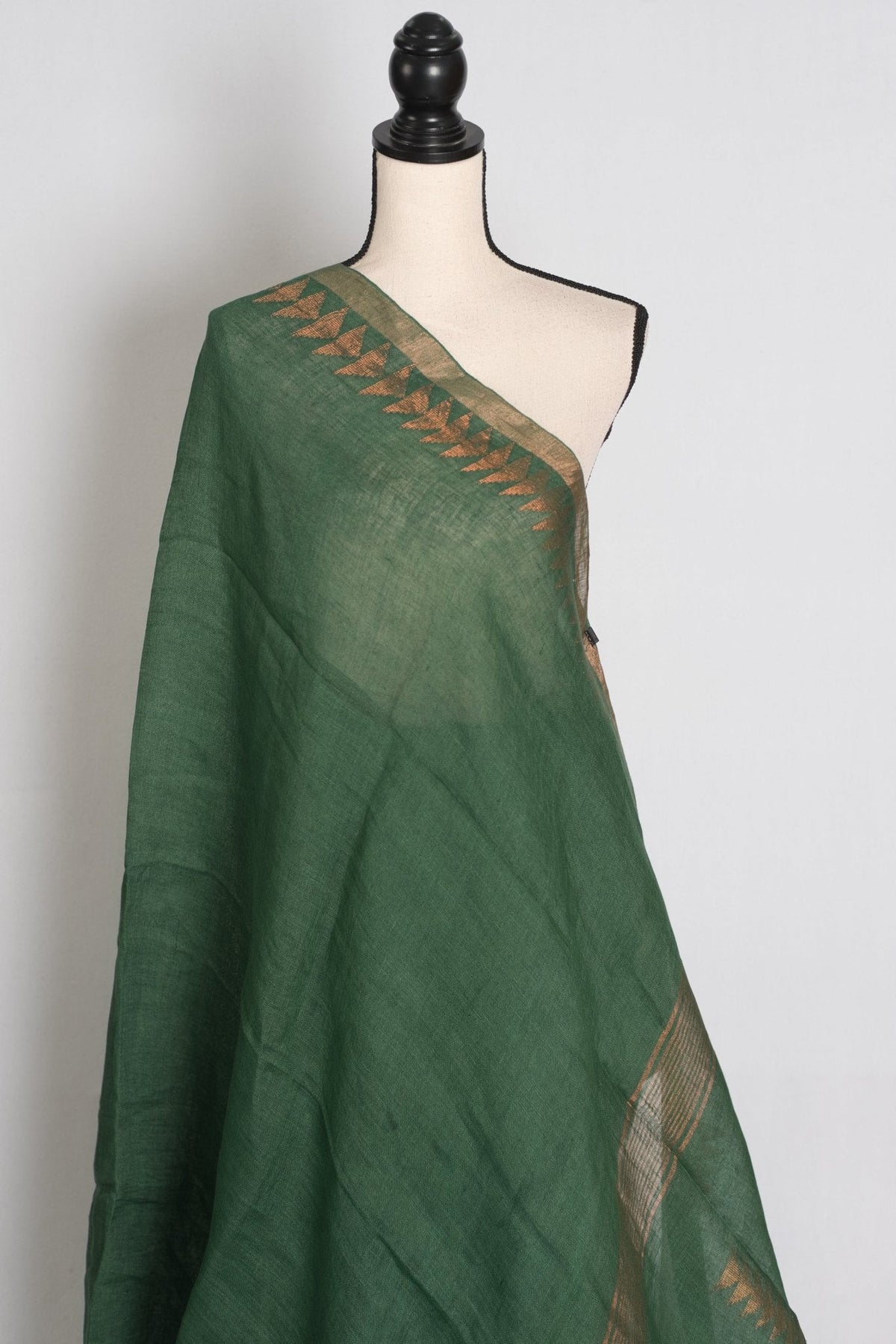 Nidhi : Forest Green Pure Linen by Linen Bengali Linen Jamdani Saree