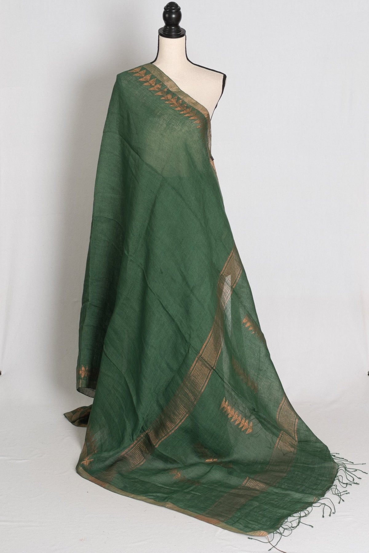 Nidhi : Forest Green Pure Linen by Linen Bengali Linen Jamdani Saree