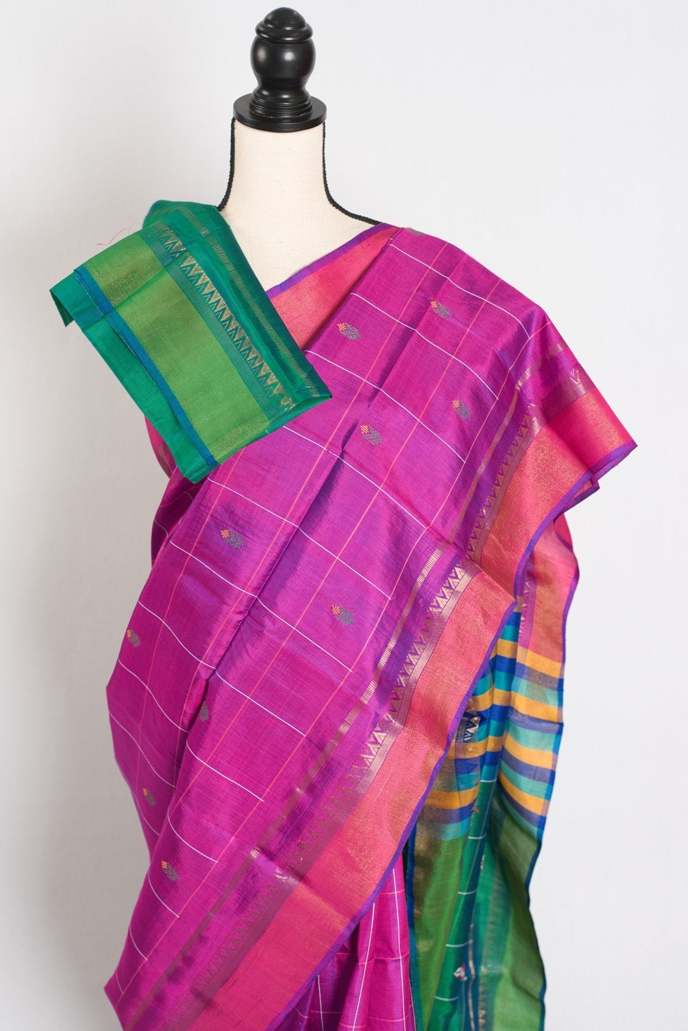 Nina : Lightweight Bishnupur Katan Silk Saree in Purple and Green