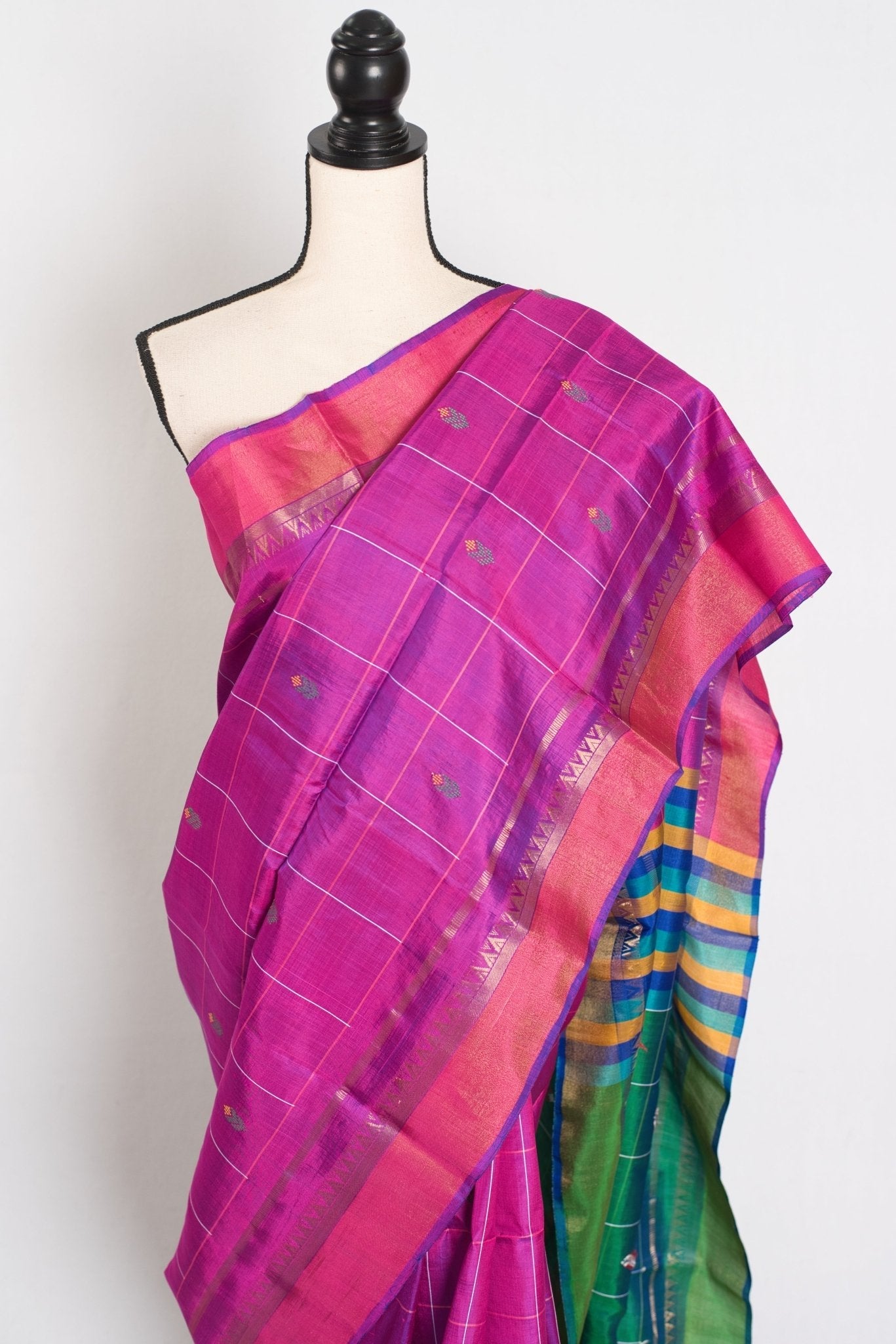 Nina : Lightweight Bishnupur Katan Silk Saree in Purple and Green