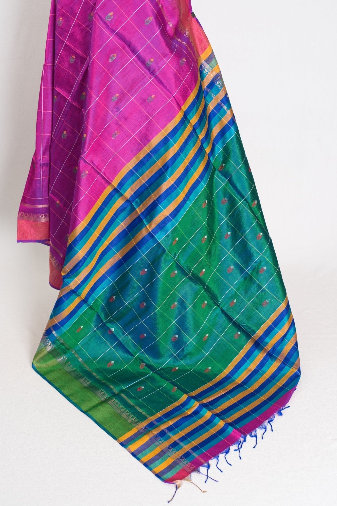 Nina : Lightweight Bishnupur Katan Silk Saree in Purple and Green
