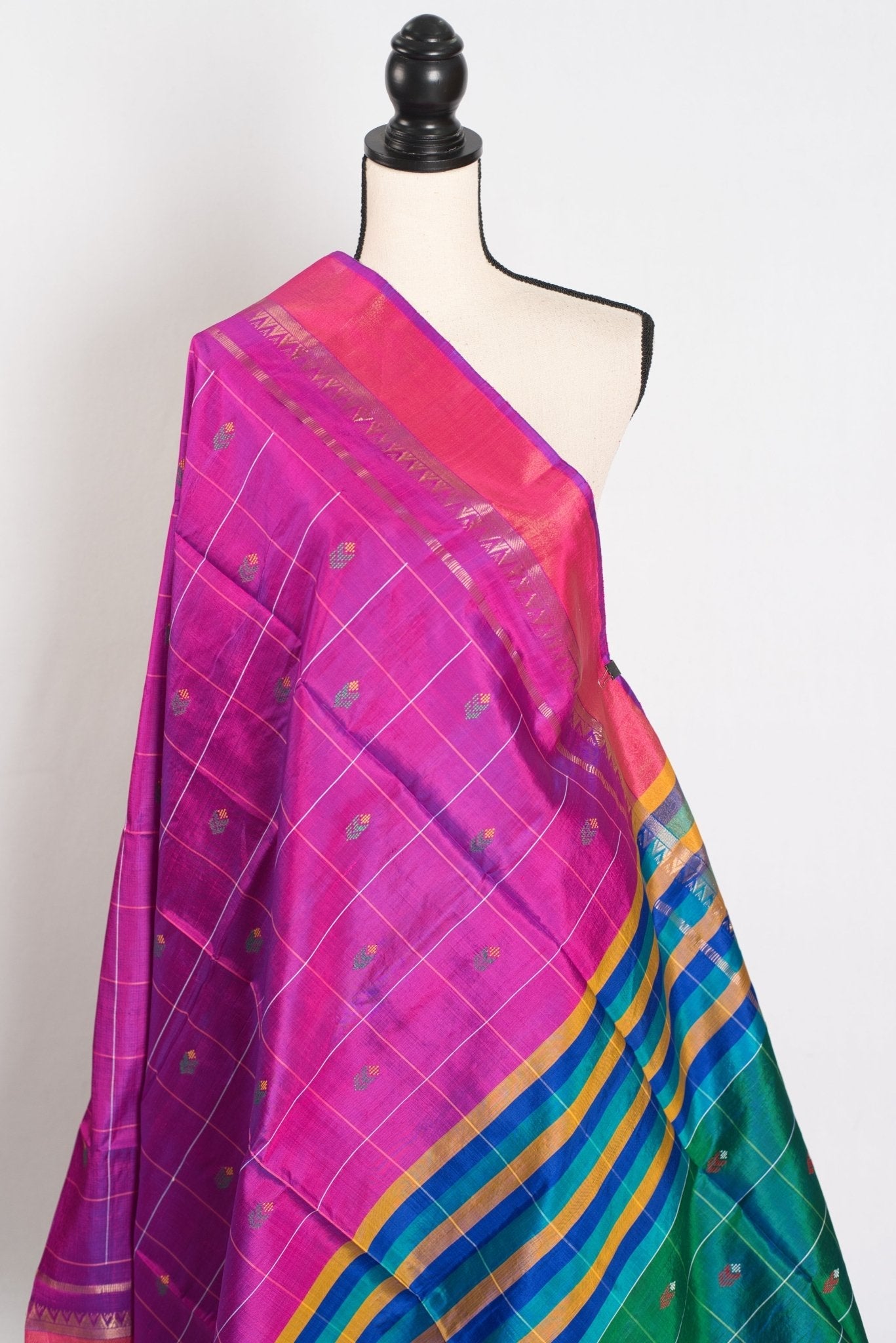 Nina : Lightweight Bishnupur Katan Silk Saree in Purple and Green