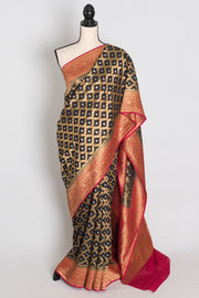Prerna : Dark Blue Crepe Georgette Banarasi Saree with Pink and Gold Zari Work
