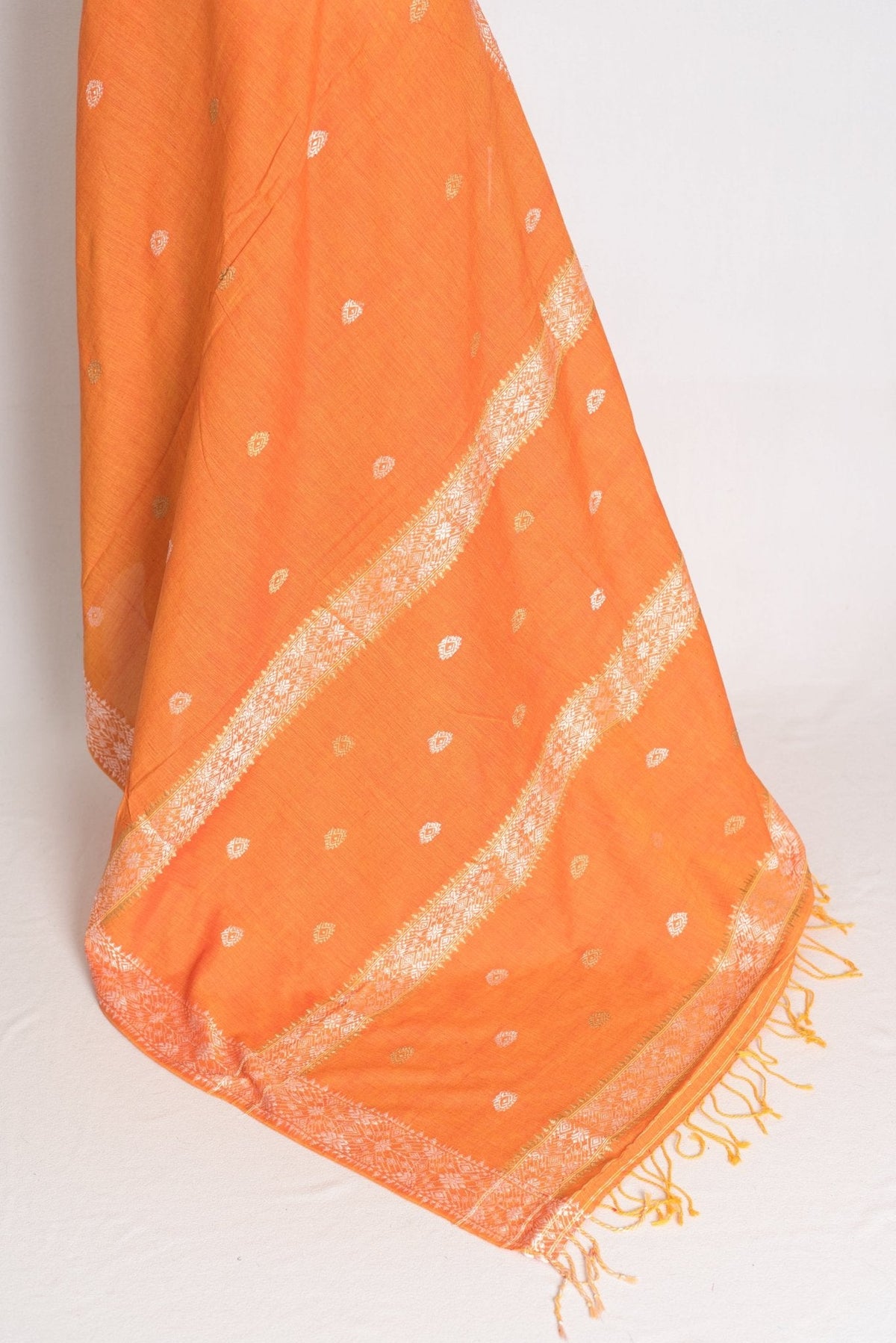 Pritha : Vibrant Orange Pure Cotton Assamese Handloom Saree